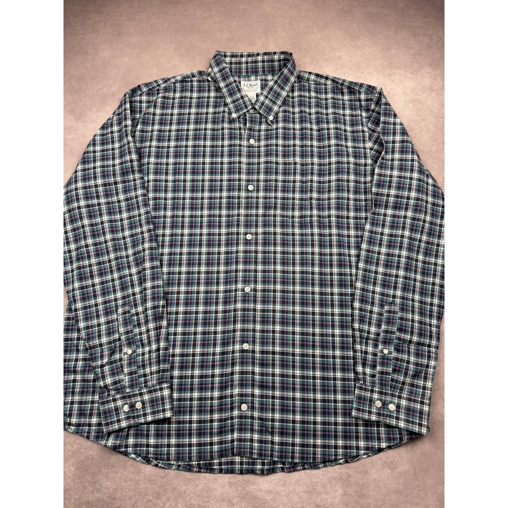 LL Bean Traditional Fit Plaid Button Down Shirt Mens XXL Blue Purple Classic